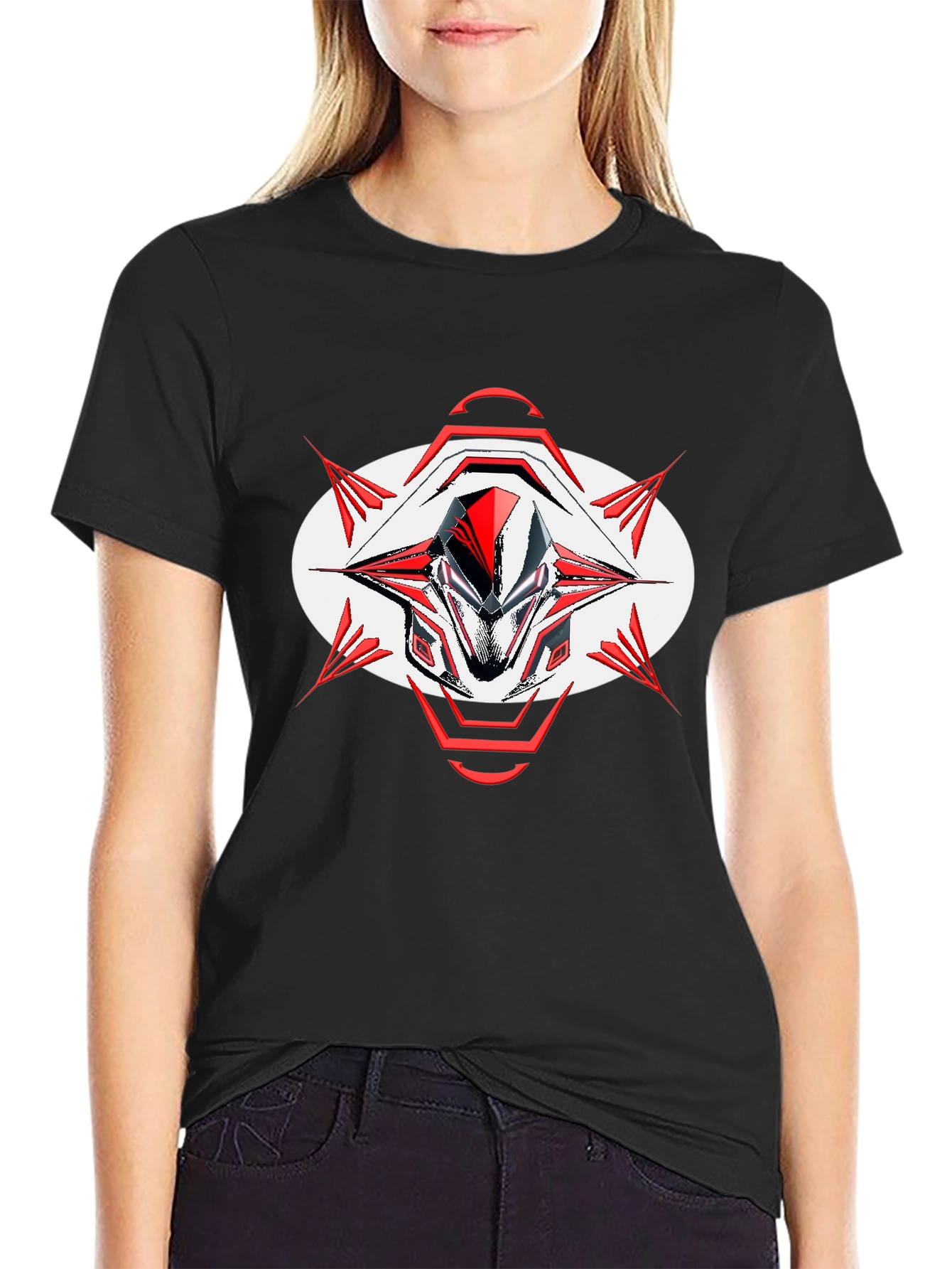 Futuristic Robot Head Graphic Black T-Shirt