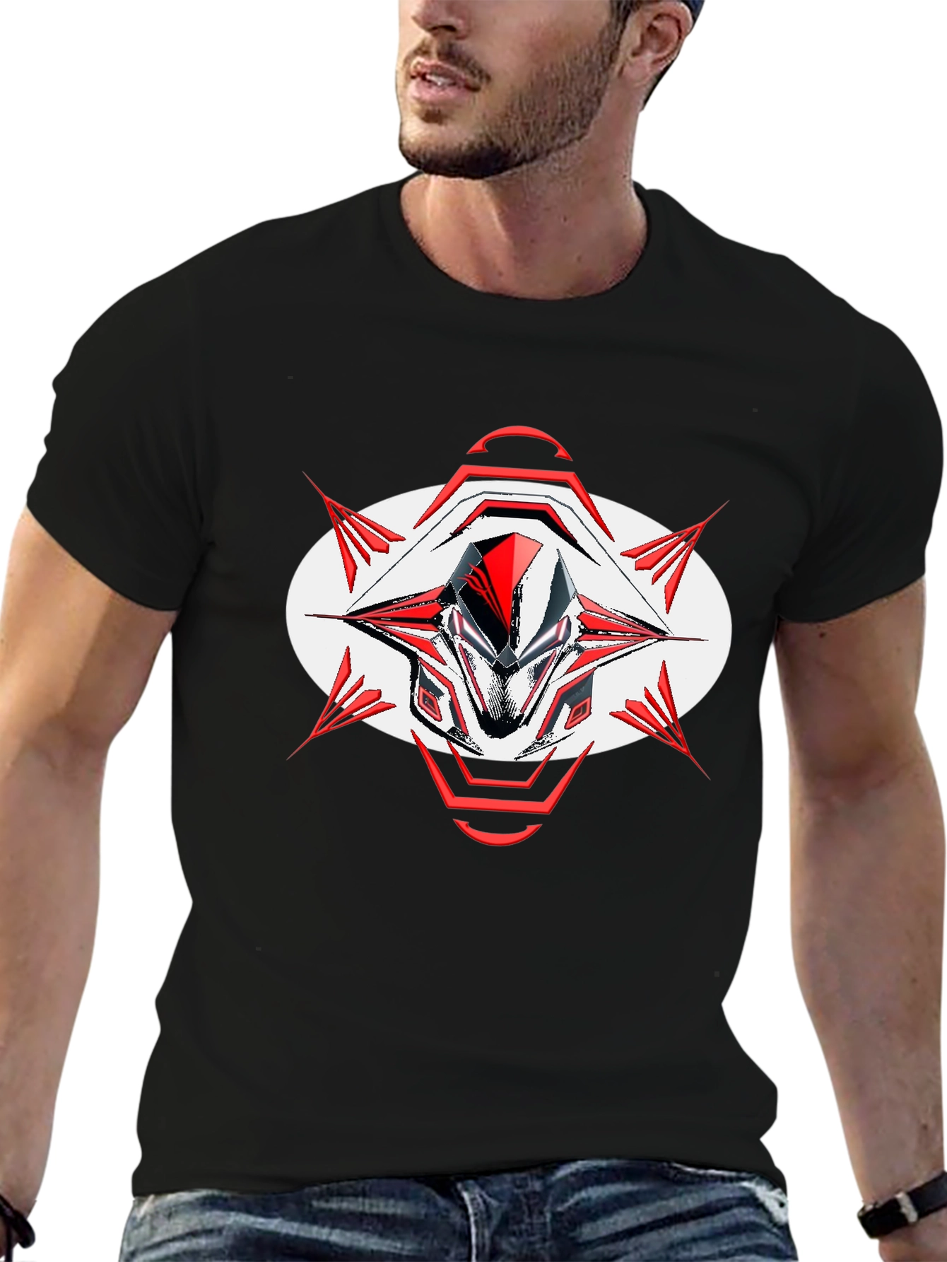 Futuristic Robot Head Graphic Black T-Shirt