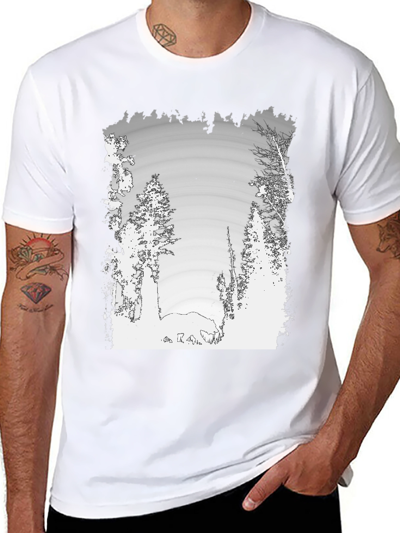 Nature Scene Graphic Print Black Tee