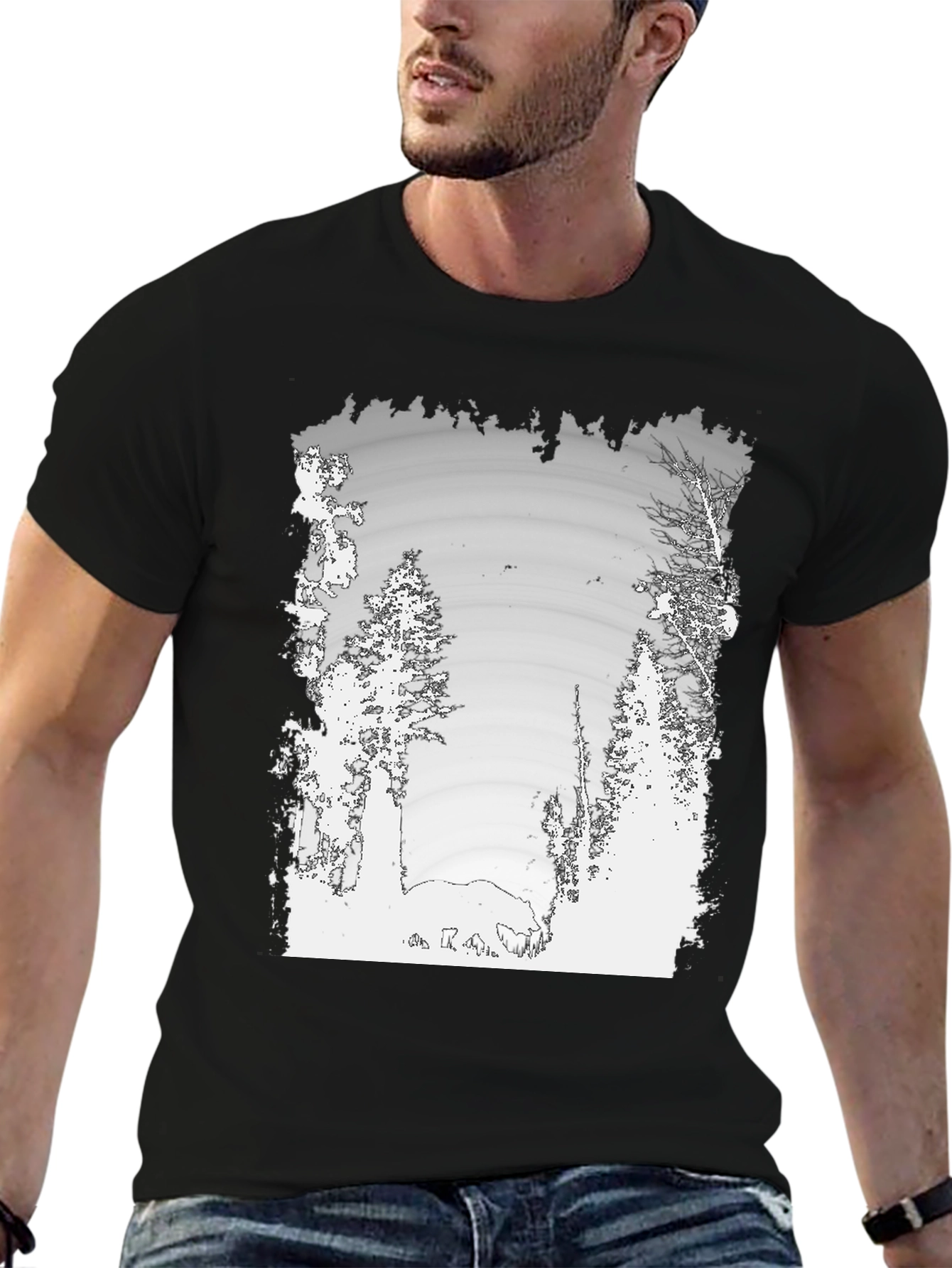 Nature Scene Graphic Print Black Tee