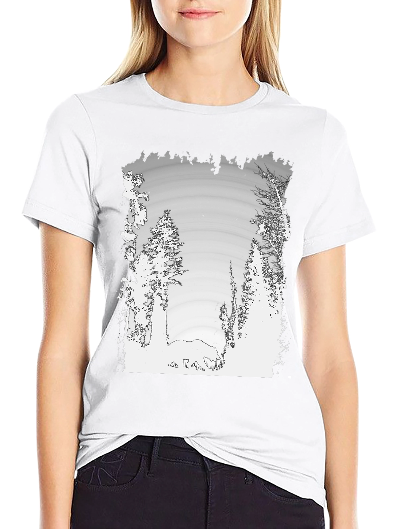 Nature Scene Graphic Print Black Tee