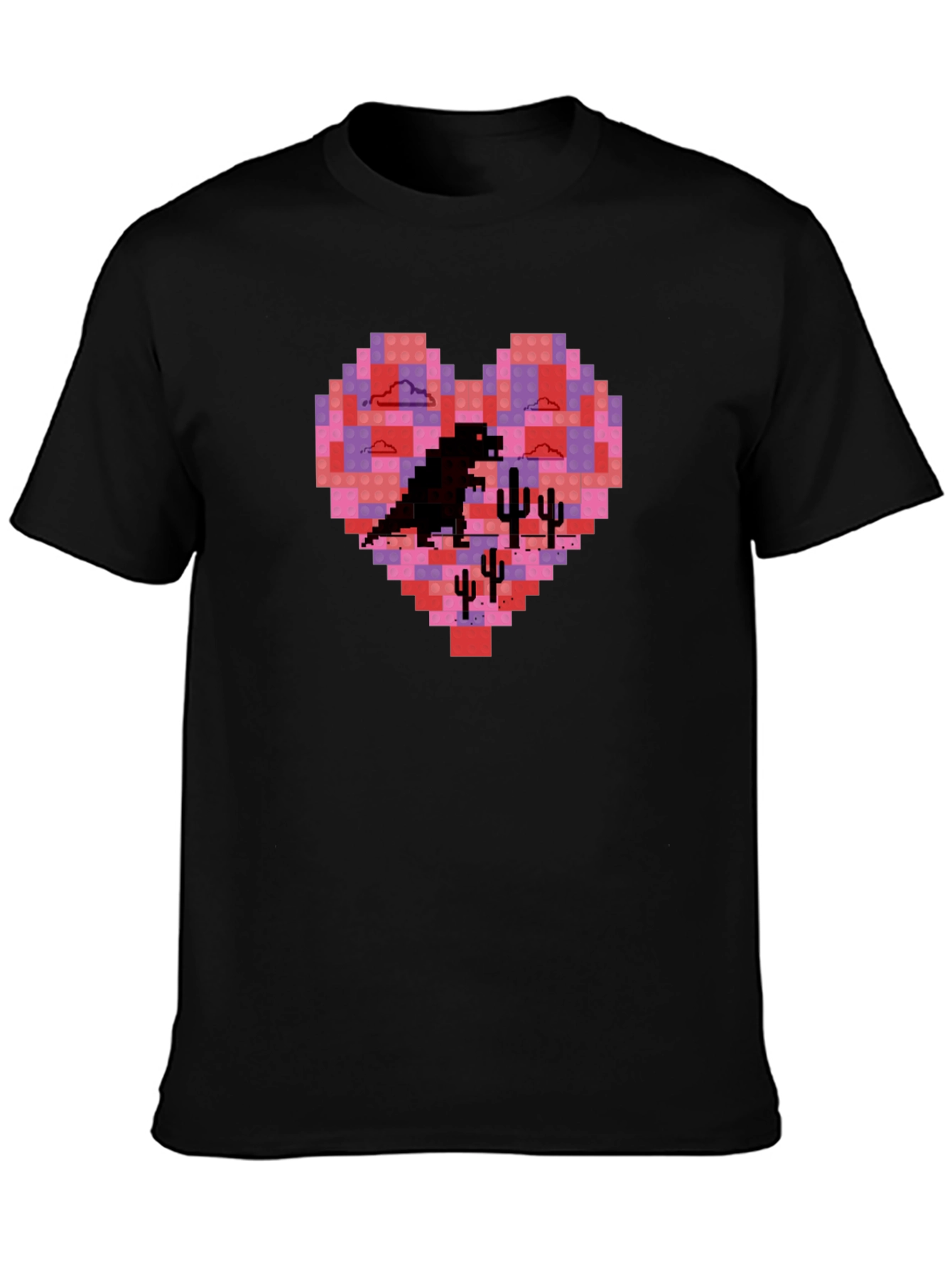 Pixel Heart Dinosaur Graphic Tee - Soft Cotton Blend