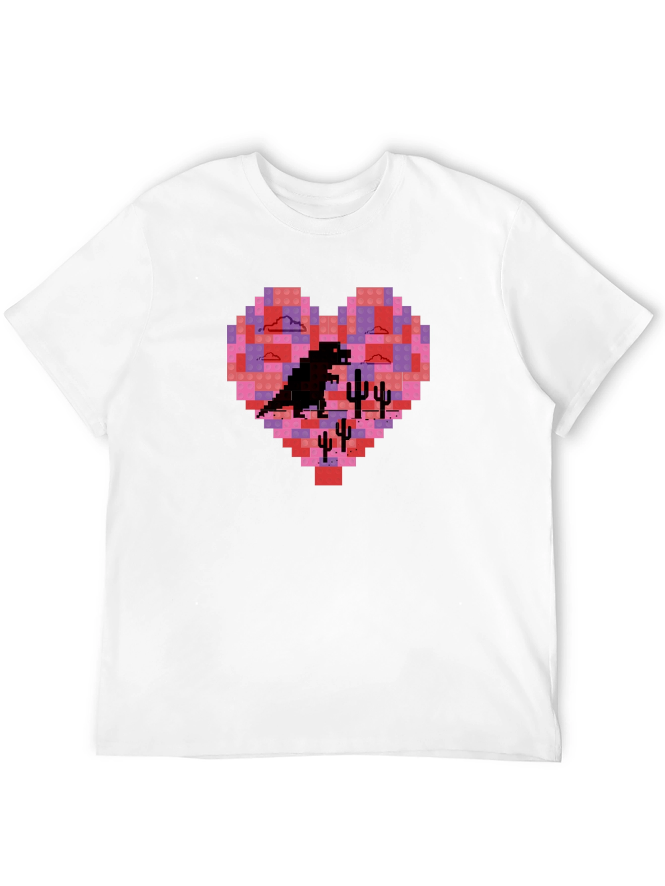 Pixel Heart Dinosaur Graphic Tee - Soft Cotton Blend