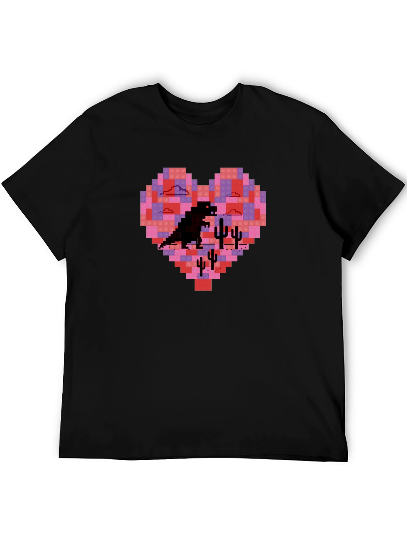 Pixel Heart Dinosaur Graphic Tee - Soft Cotton Blend