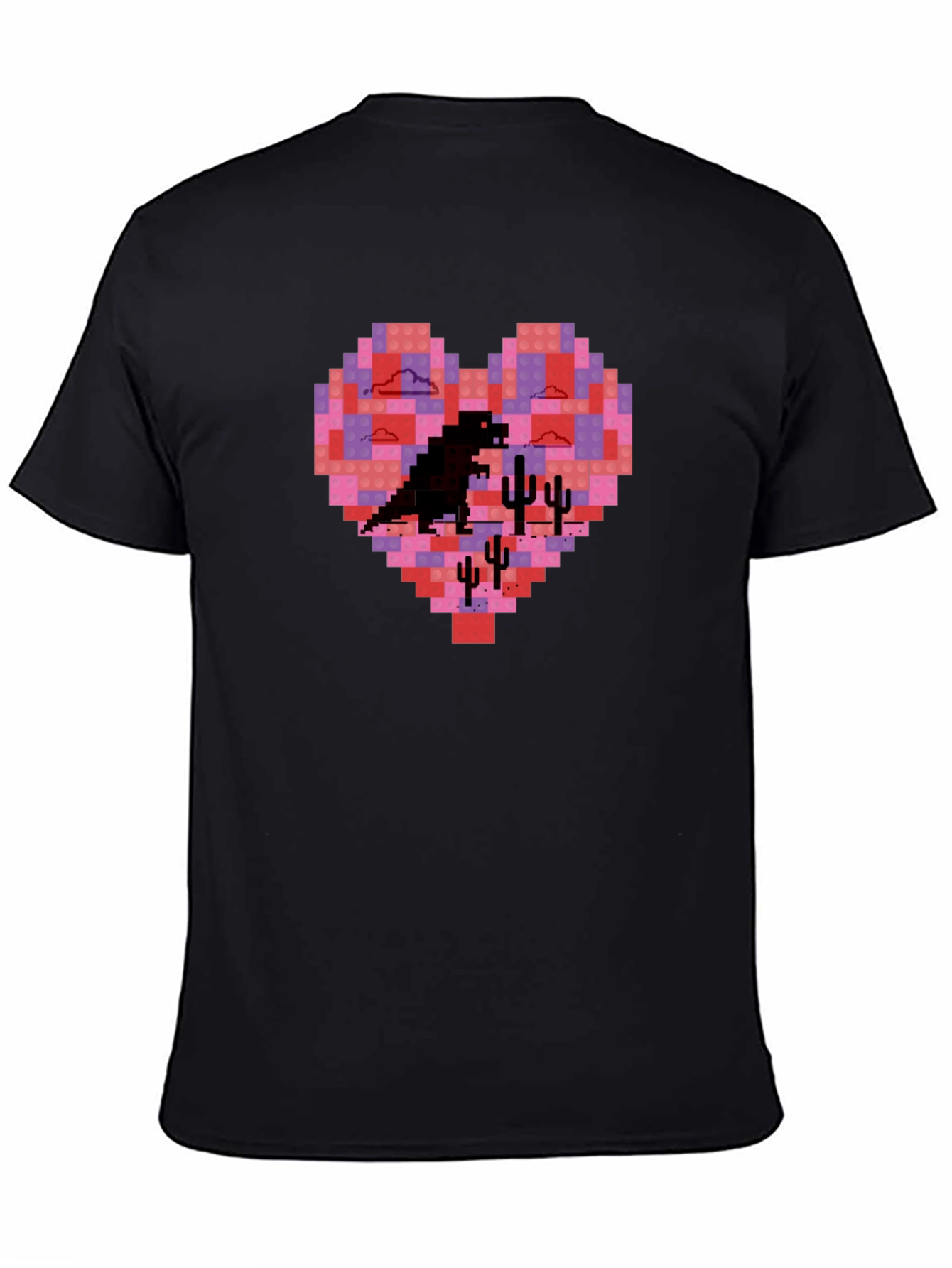 Pixel Heart Dinosaur Graphic Tee - Soft Cotton Blend