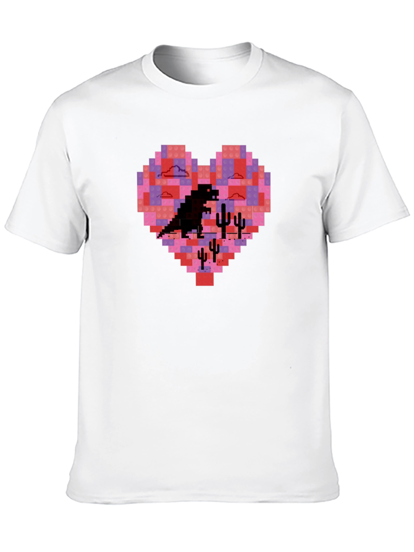 Pixel Heart Dinosaur Graphic Tee - Soft Cotton Blend