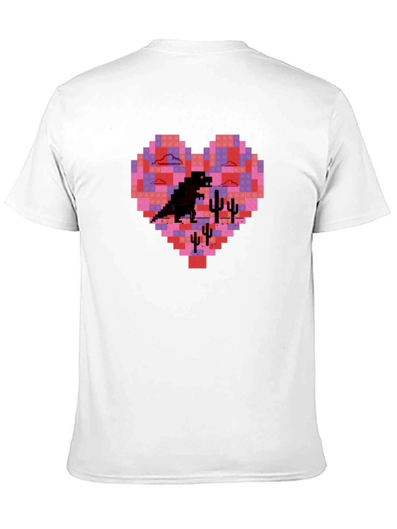 Pixel Heart Dinosaur Graphic Tee - Soft Cotton Blend