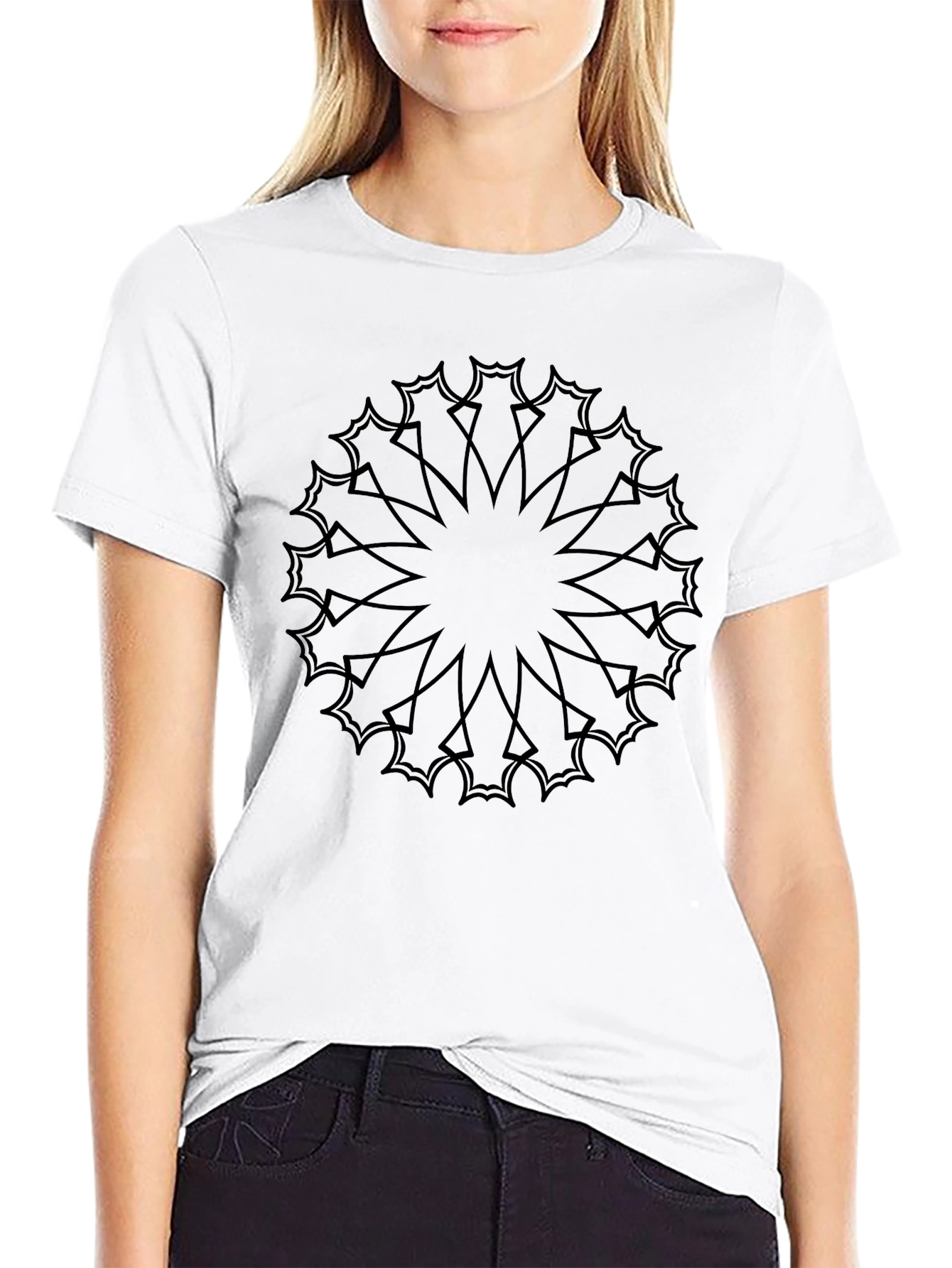 Mens Black T-Shirt with Geometric Mandala Print