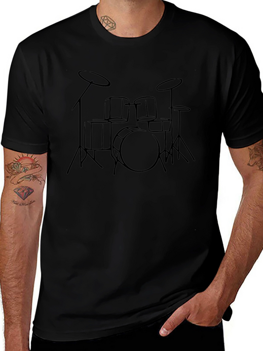 Minimalist Drum Kit Graphic T-Shirt - Black