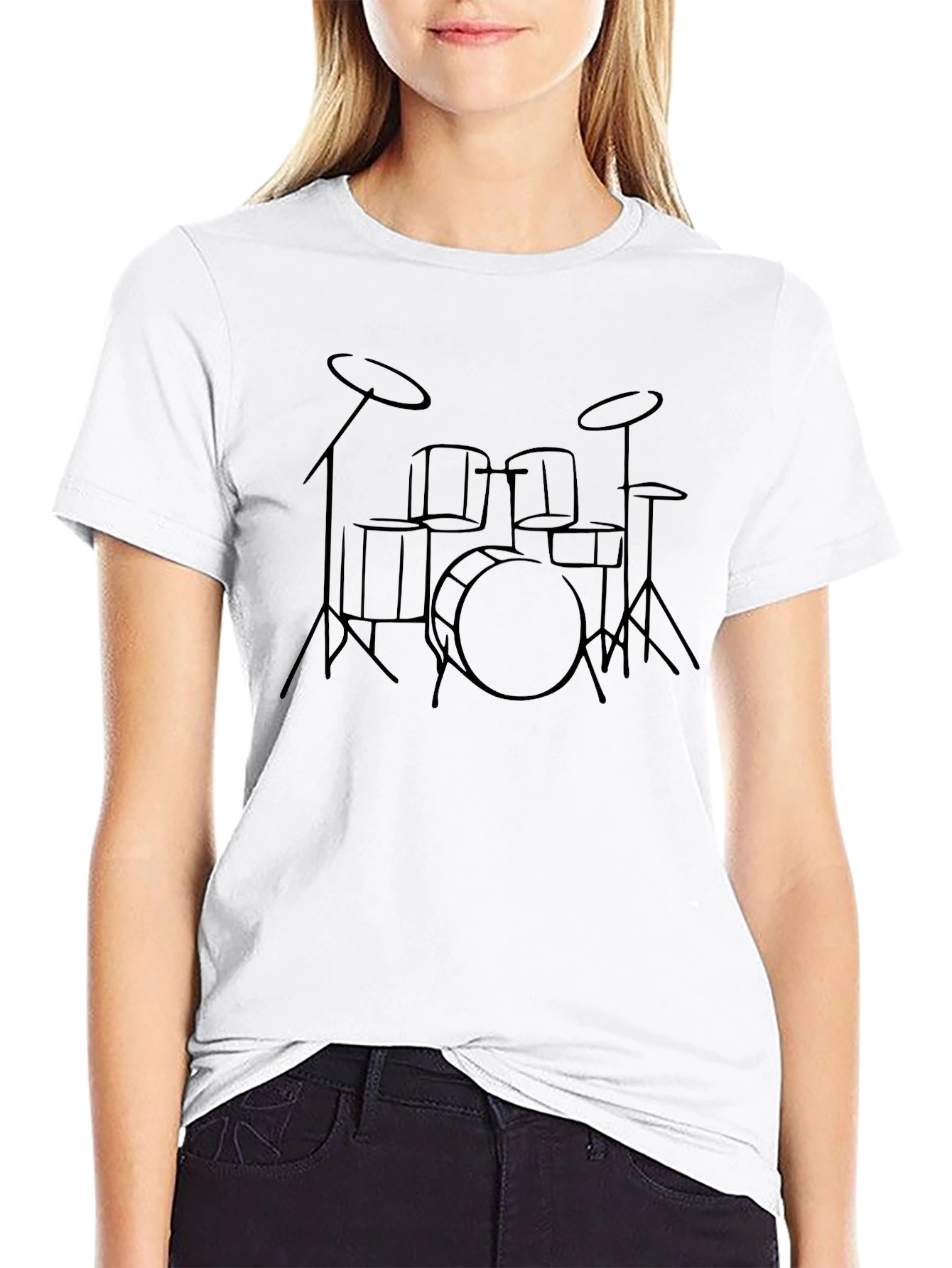 Minimalist Drum Kit Graphic T-Shirt - Black