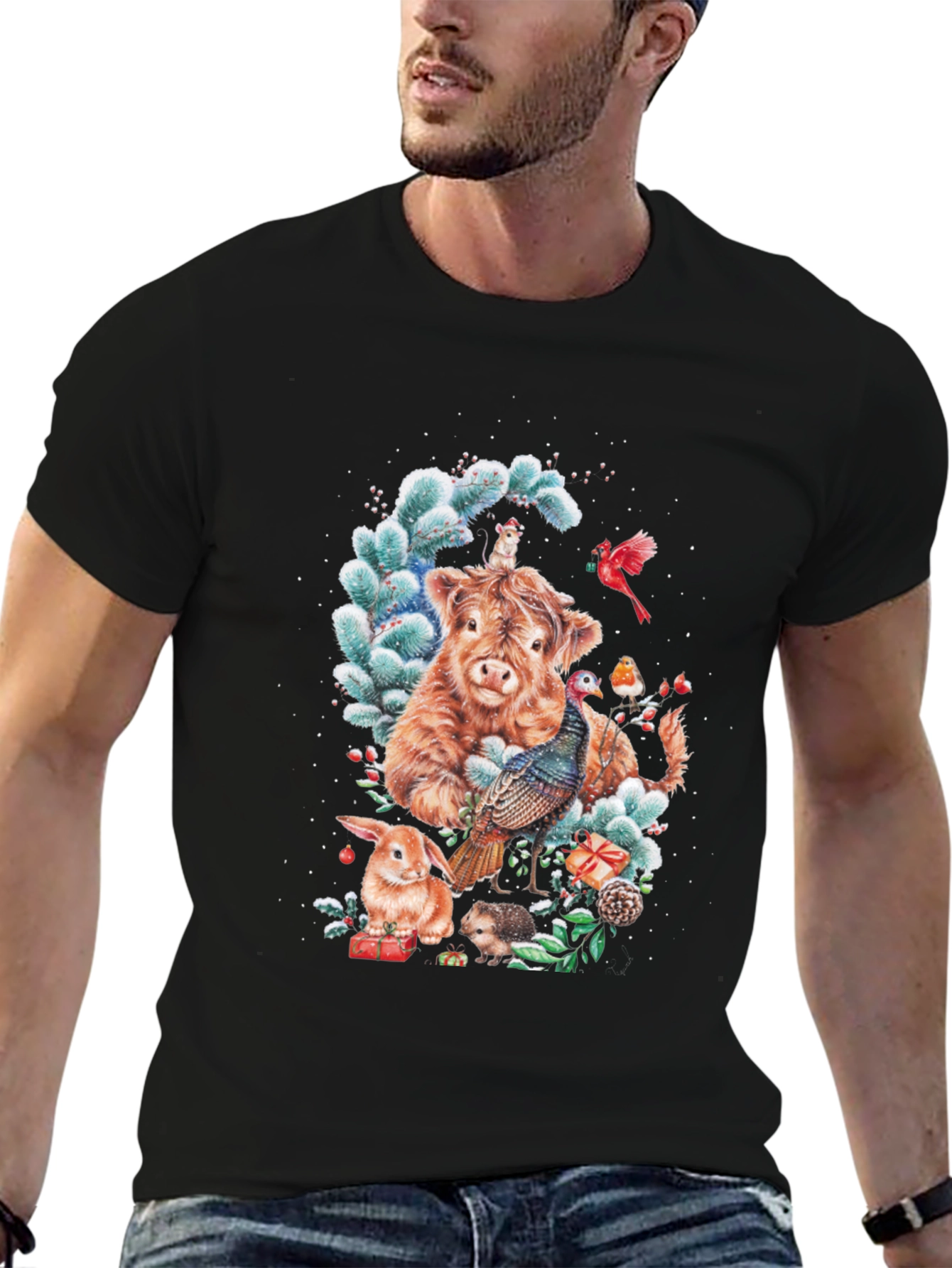 Festive Highland Cow & Friends T-Shirt