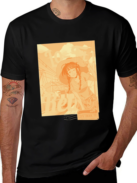 Anime Girl Graphic Tee - Relaxed Fit Black T-Shirt