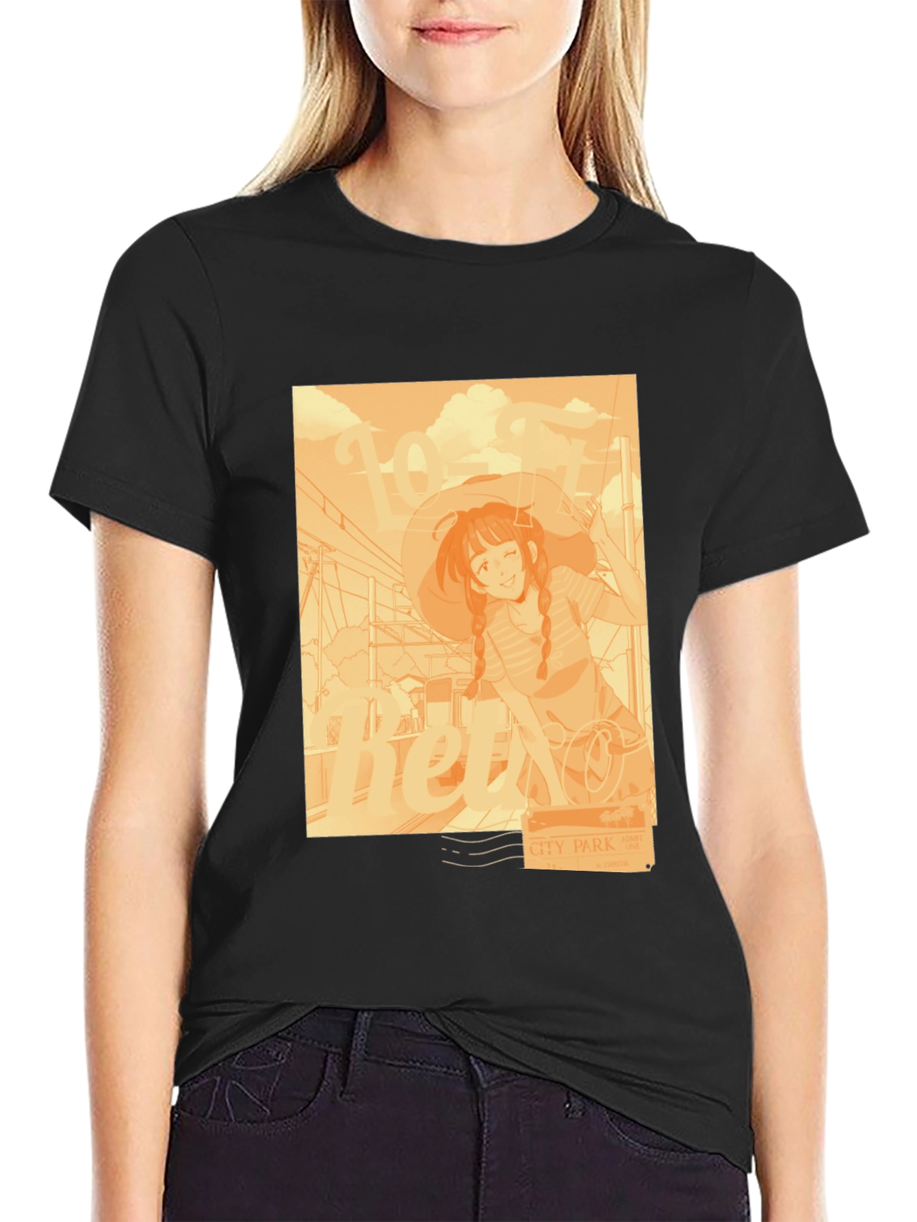 Anime Girl Graphic Tee - Relaxed Fit Black T-Shirt