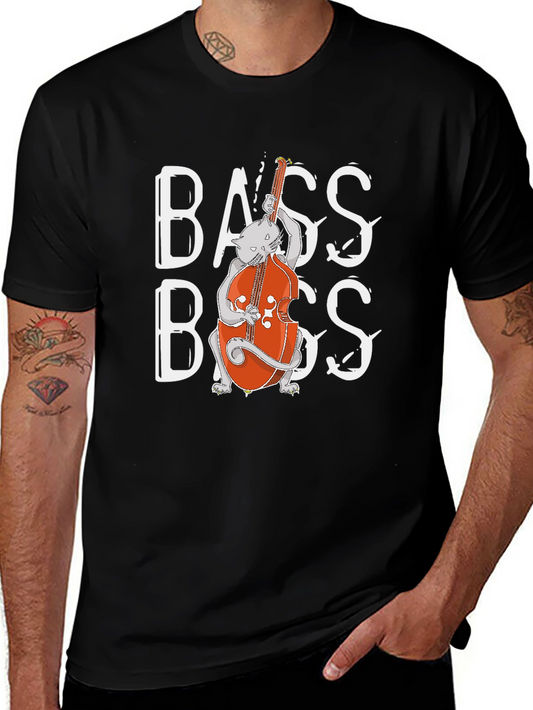 Cat Bass Player Graphic T-Shirt