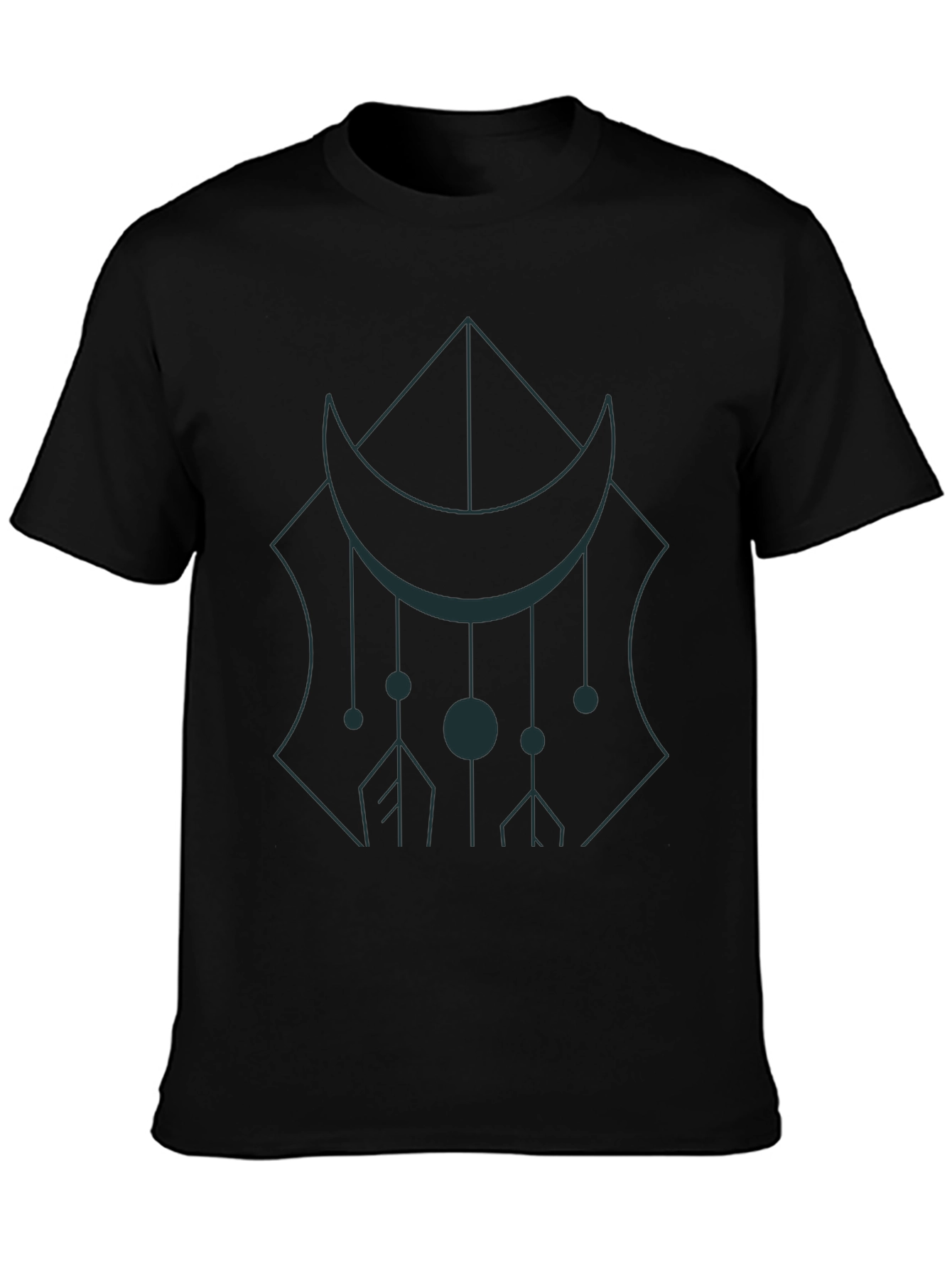 Geometric Moon Graphic Tee - Black Cotton Casual Wear