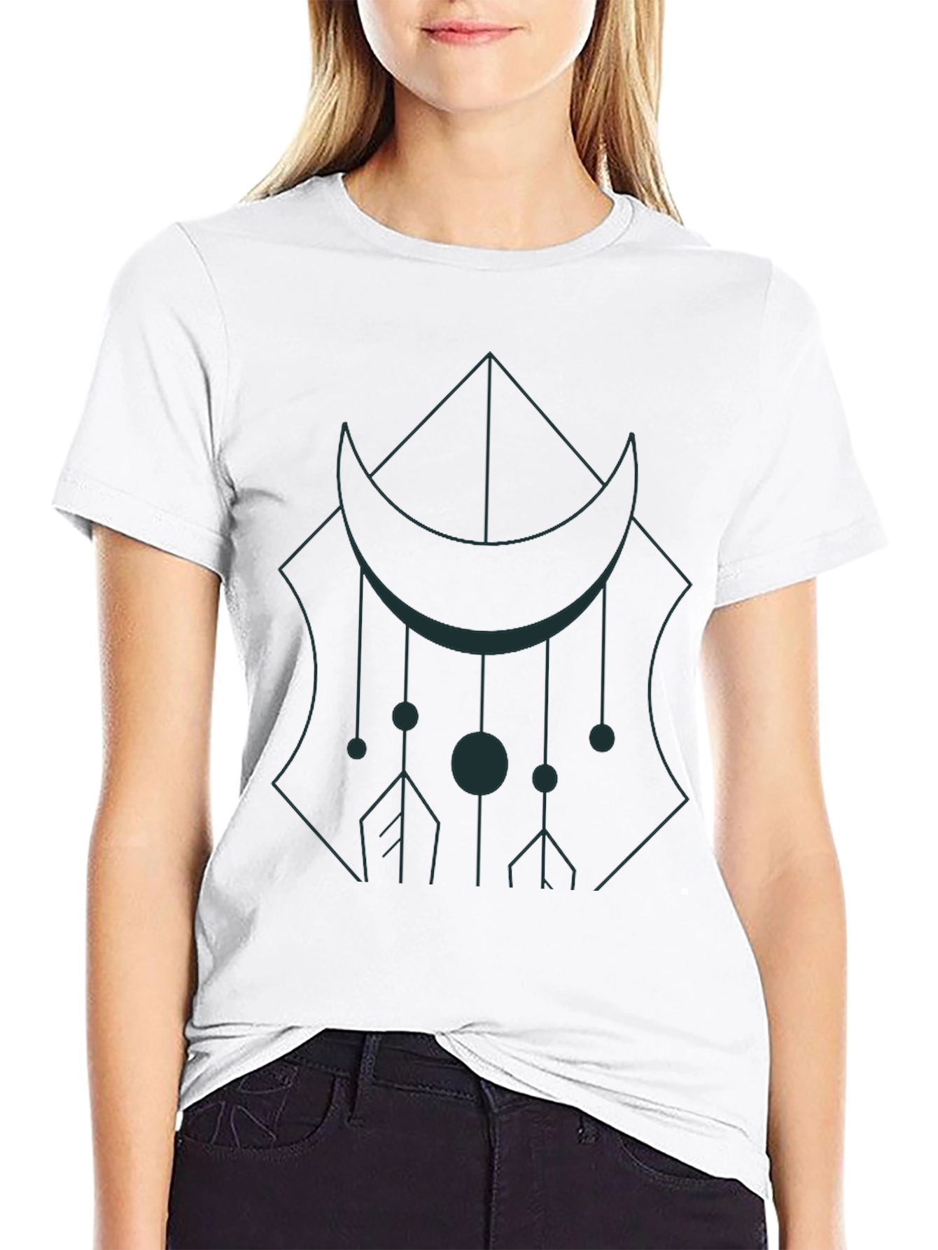 Geometric Moon Graphic Tee - Black Cotton Casual Wear
