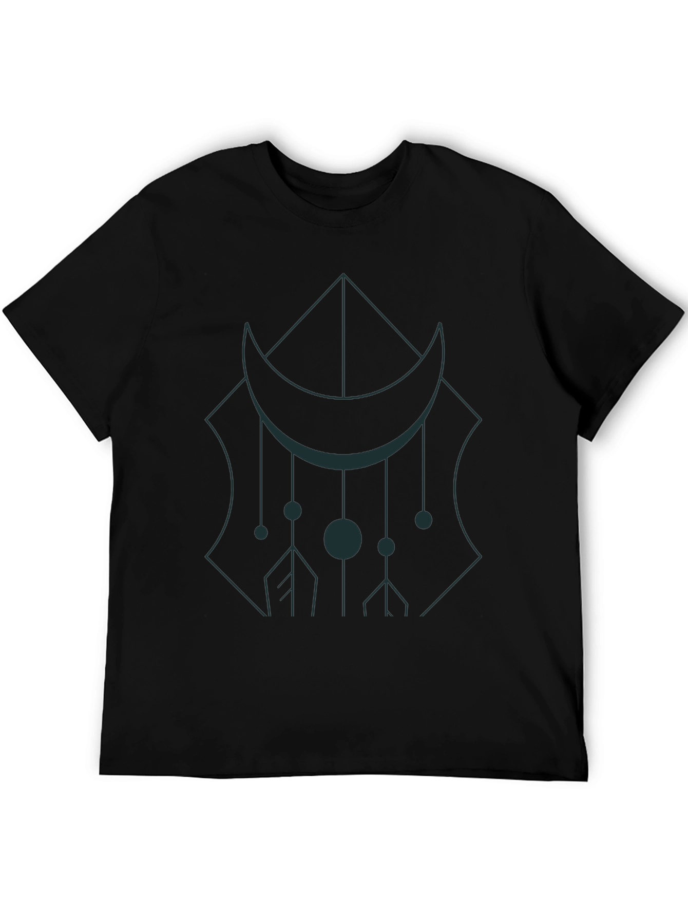 Geometric Moon Graphic Tee - Black Cotton Casual Wear