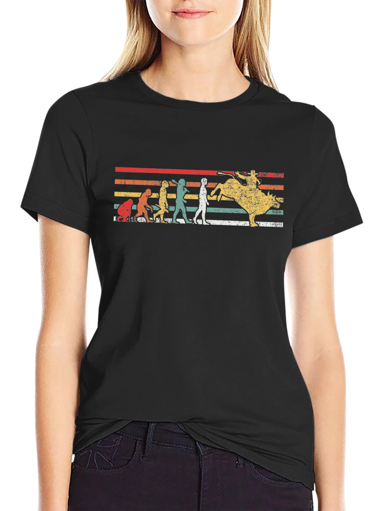 Evolution of Bull Riding T-Shirt Retro Design