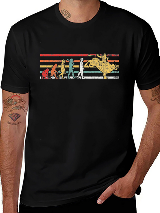 Evolution of Bull Riding T-Shirt Retro Design