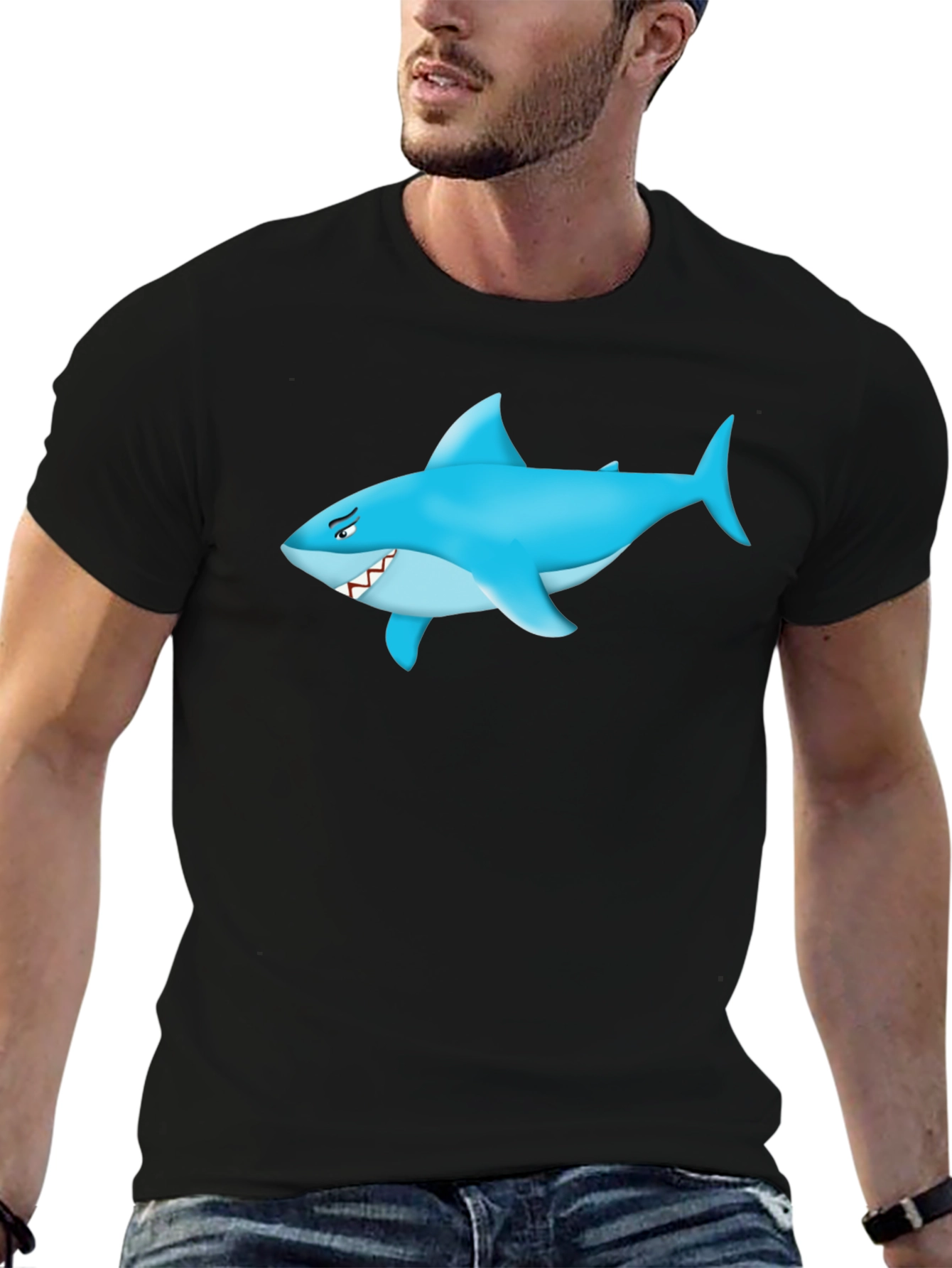 Shark Graphic Tee - Mens Black Cotton T-Shirt