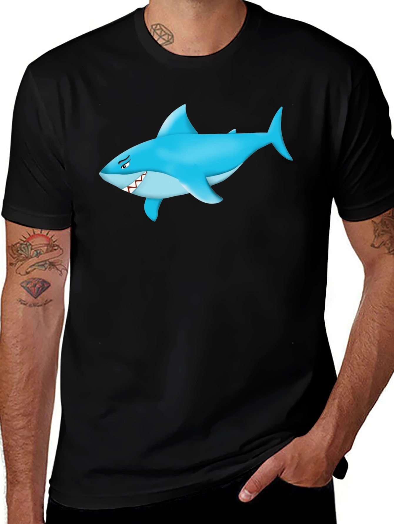 Shark Graphic Tee - Mens Black Cotton T-Shirt