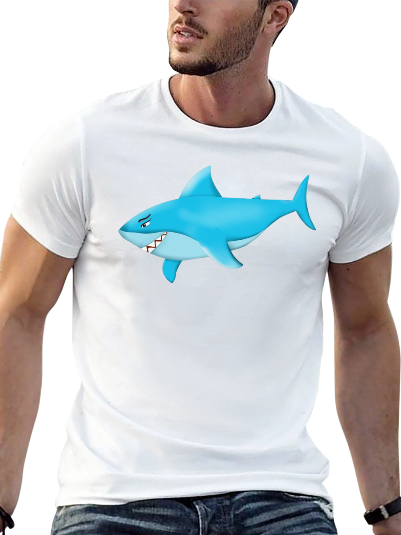 Shark Graphic Tee - Mens Black Cotton T-Shirt