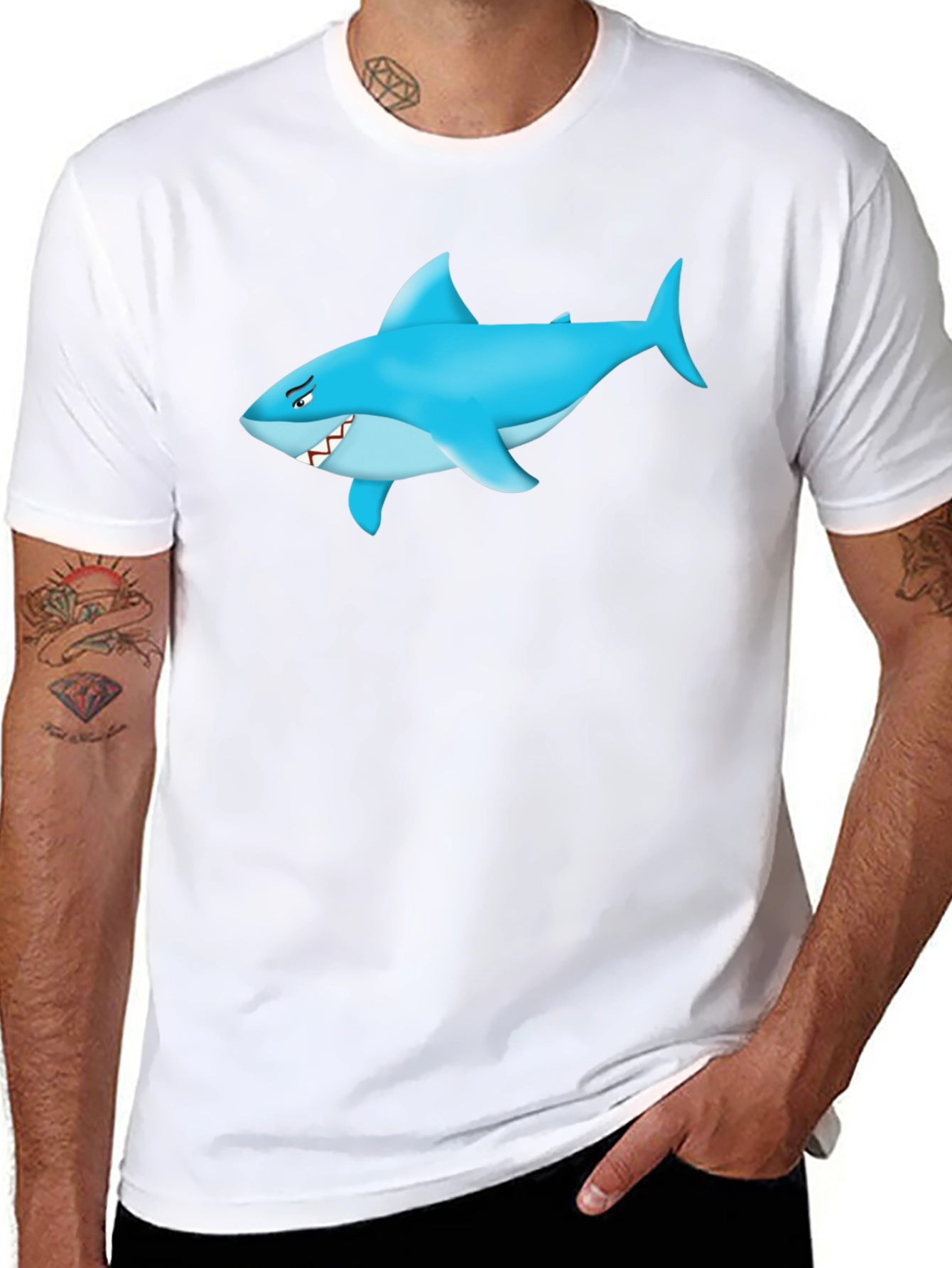 Shark Graphic Tee - Mens Black Cotton T-Shirt