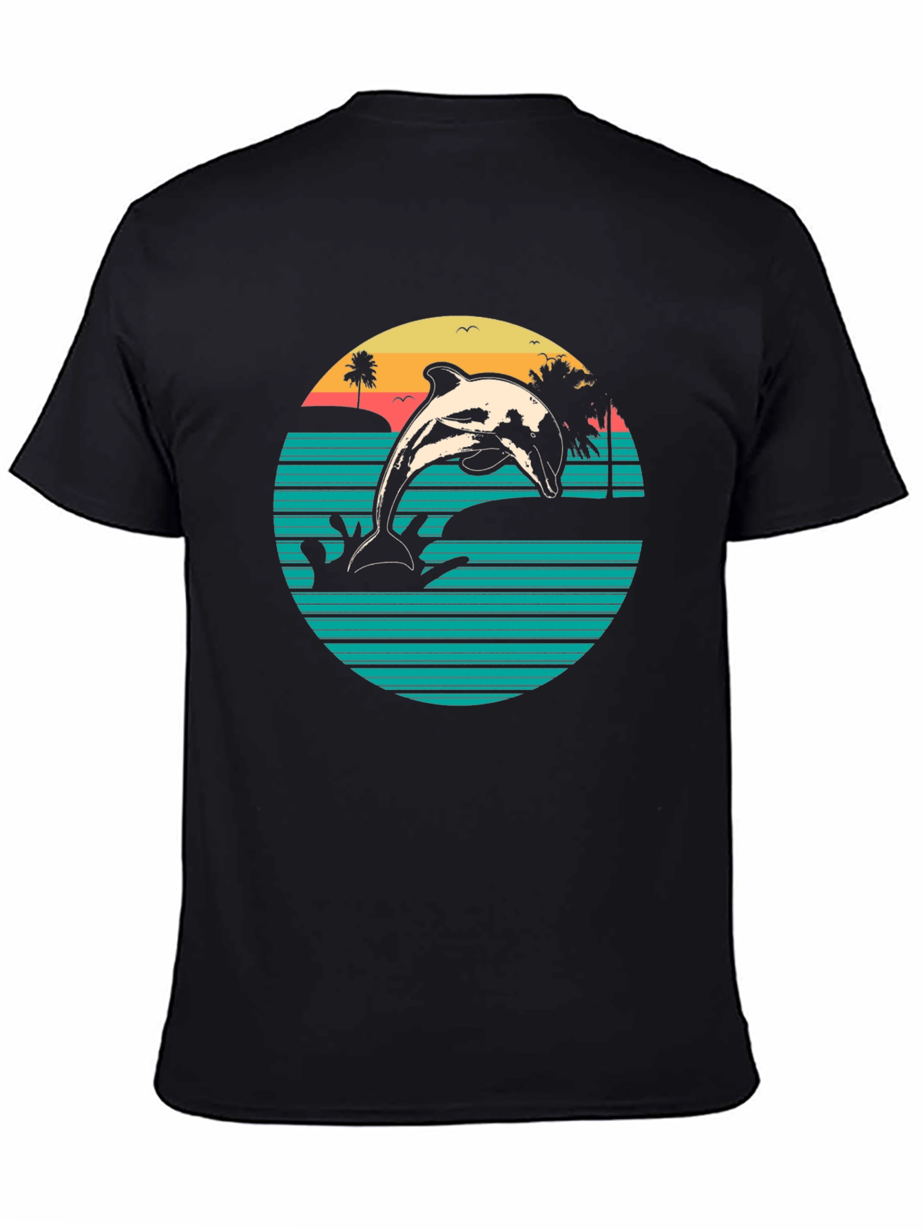 Retro Dolphin Beach Sunset Graphic T-Shirt