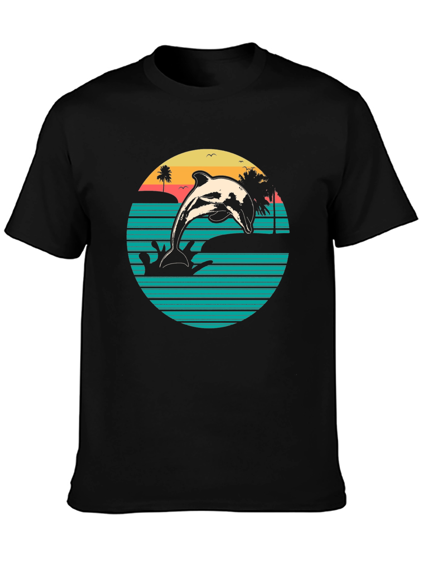 Retro Dolphin Beach Sunset Graphic T-Shirt