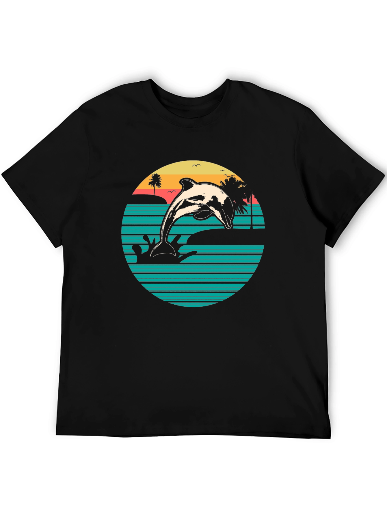 Retro Dolphin Beach Sunset Graphic T-Shirt