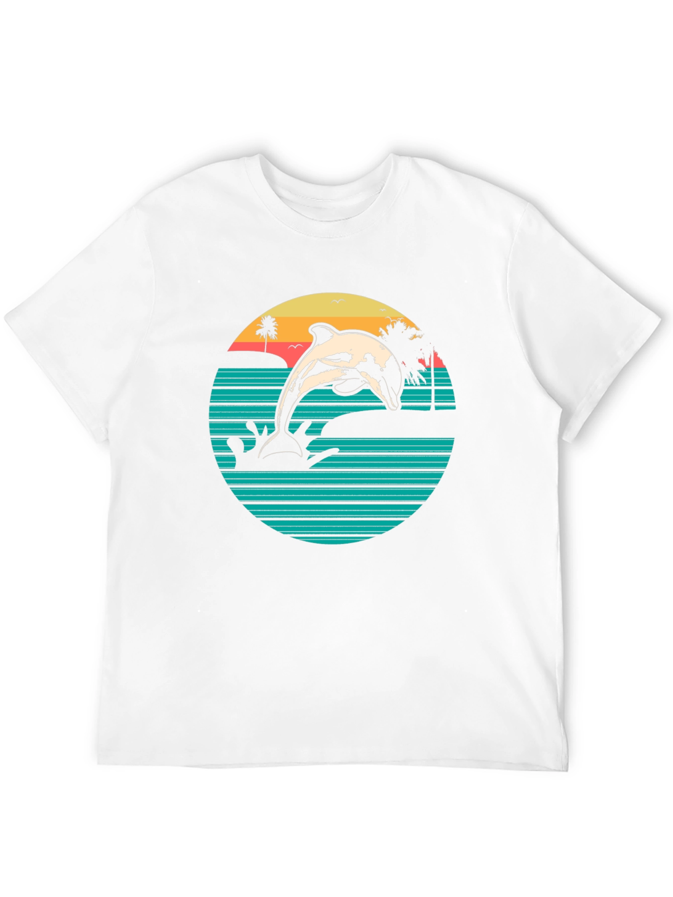 Retro Dolphin Beach Sunset Graphic T-Shirt