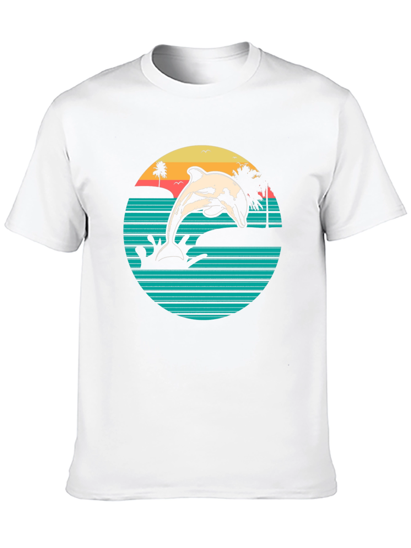 Retro Dolphin Beach Sunset Graphic T-Shirt