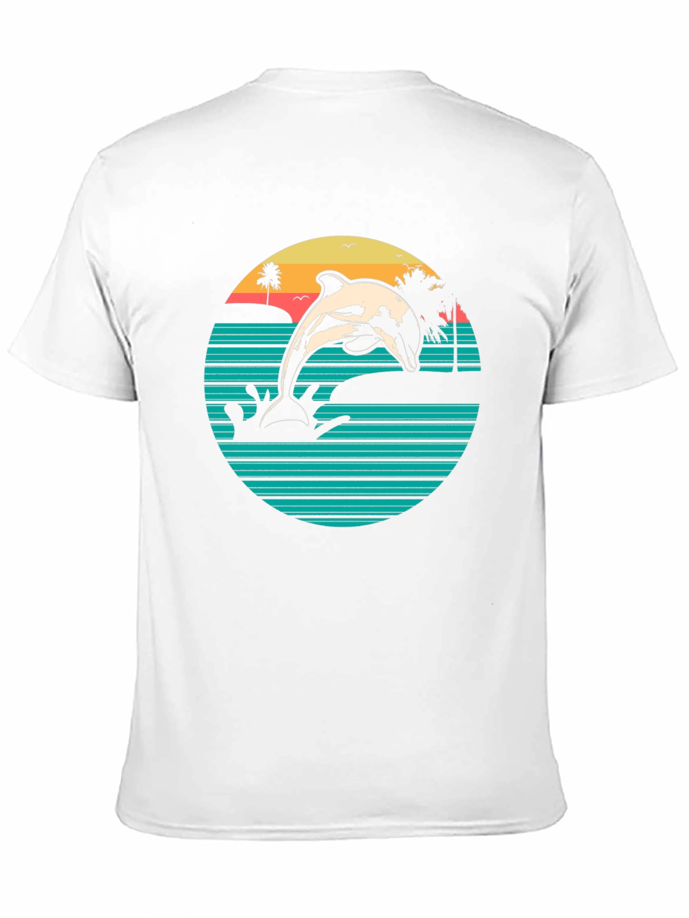 Retro Dolphin Beach Sunset Graphic T-Shirt