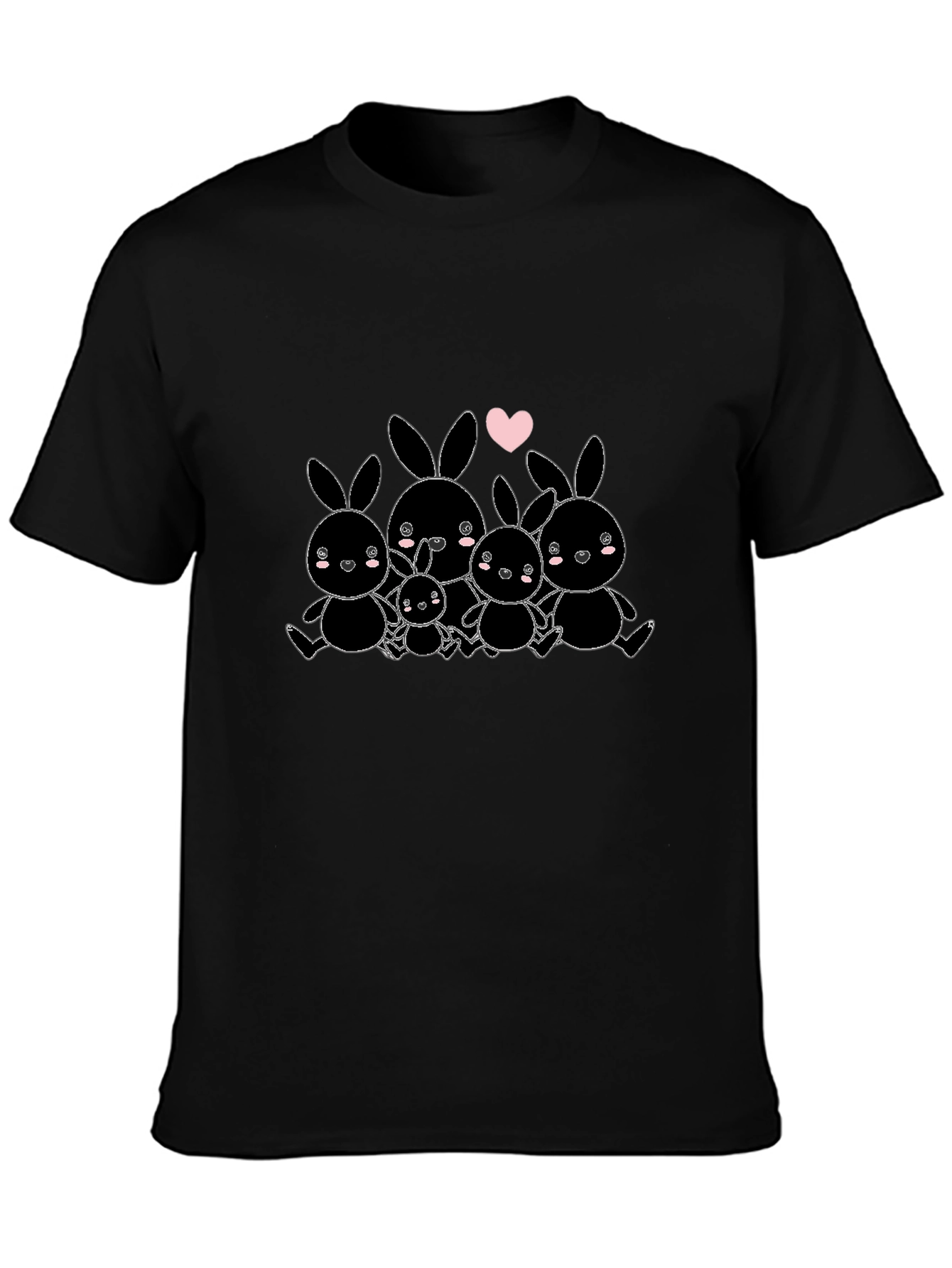 Cute Bunny Family Graphic Tee - Black