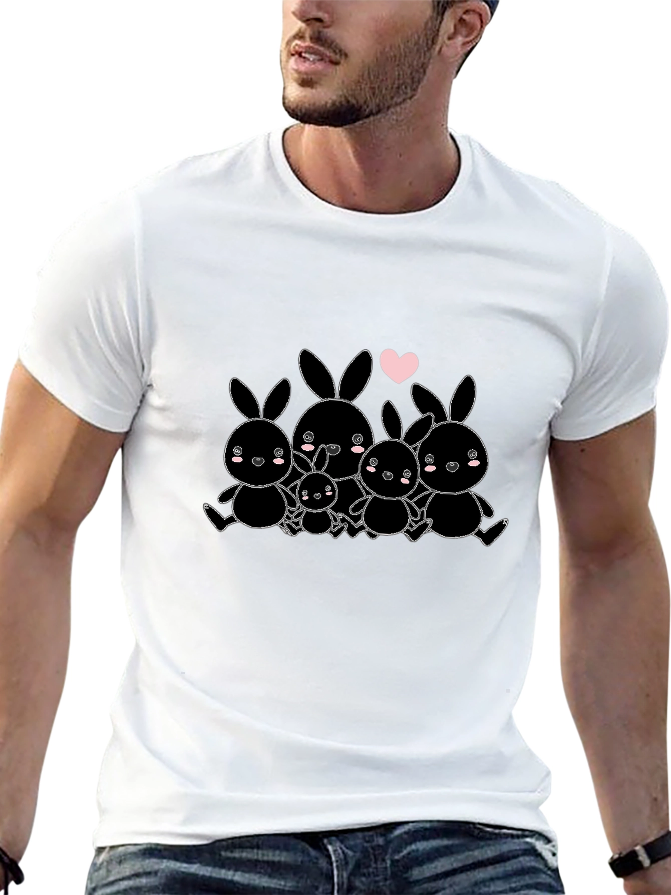 Cute Bunny Family Graphic Tee - Black