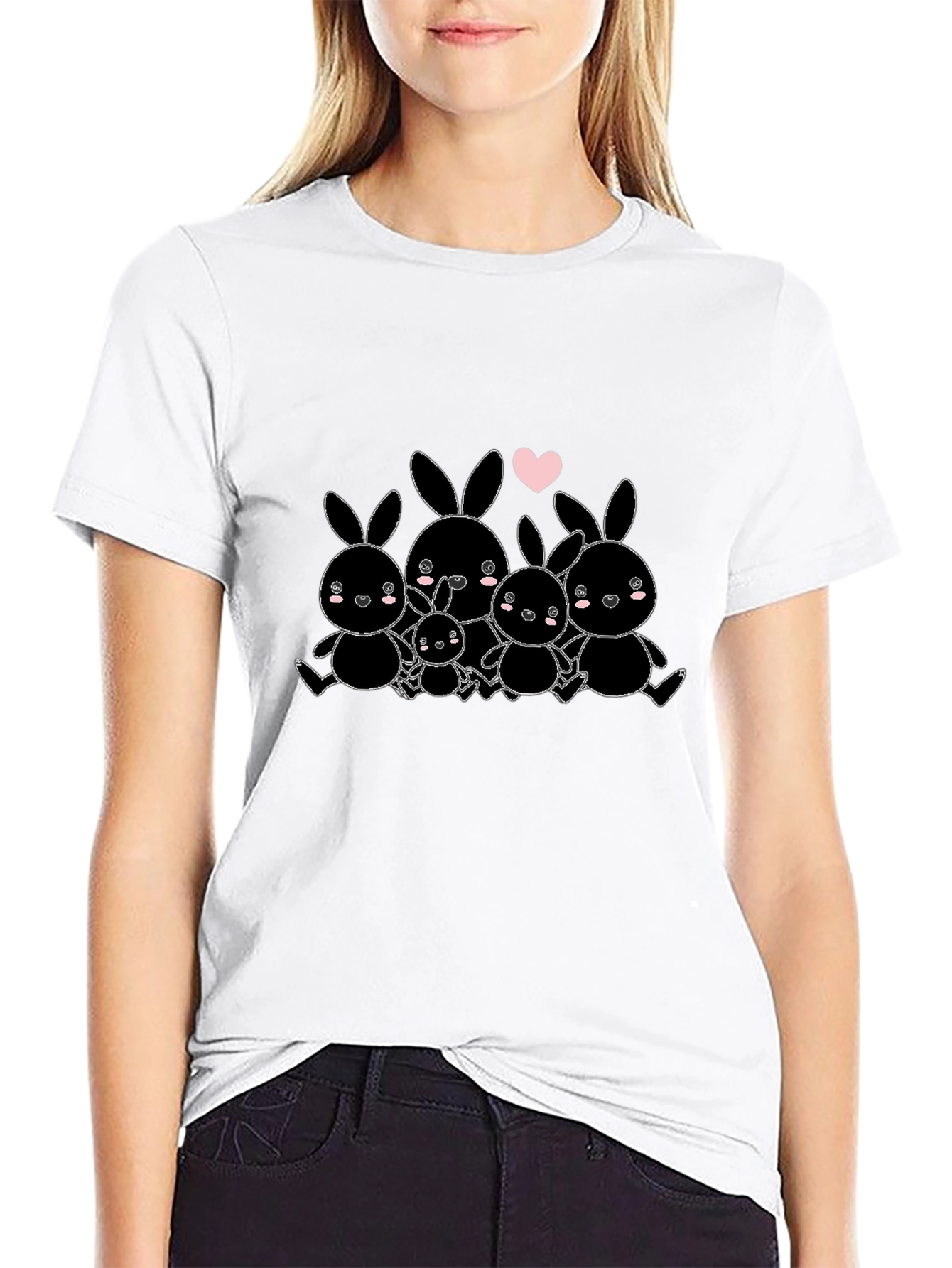 Cute Bunny Family Graphic Tee - Black
