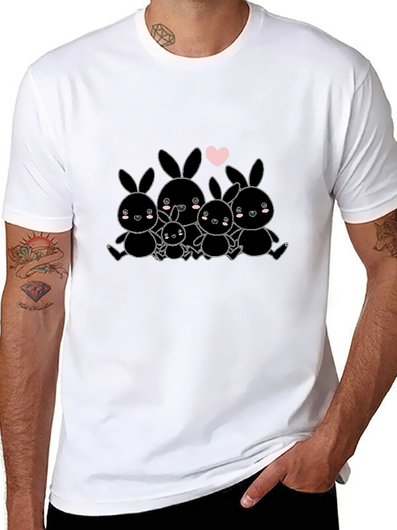 Cute Bunny Family Graphic Tee - Black