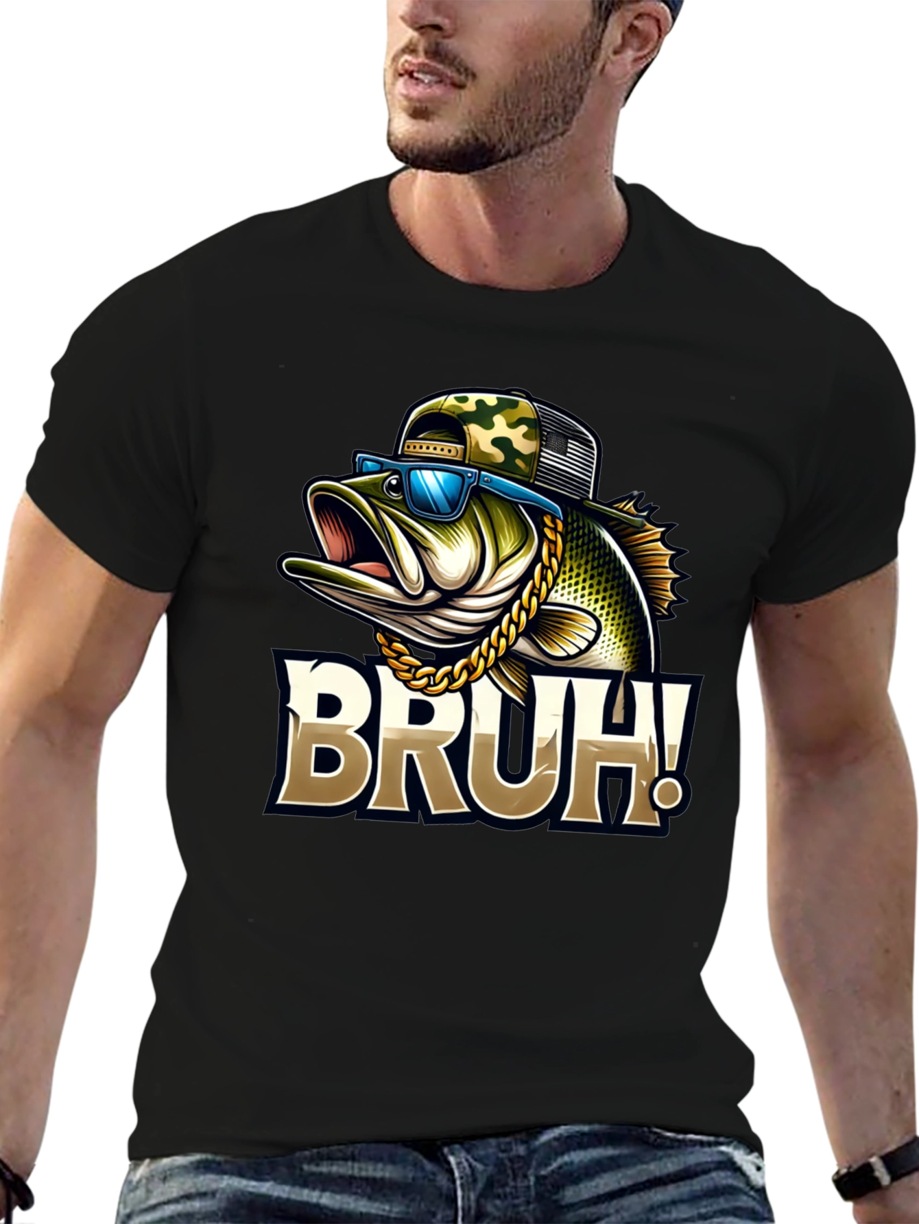 Bruh Fishing Bass Graphic T-Shirt